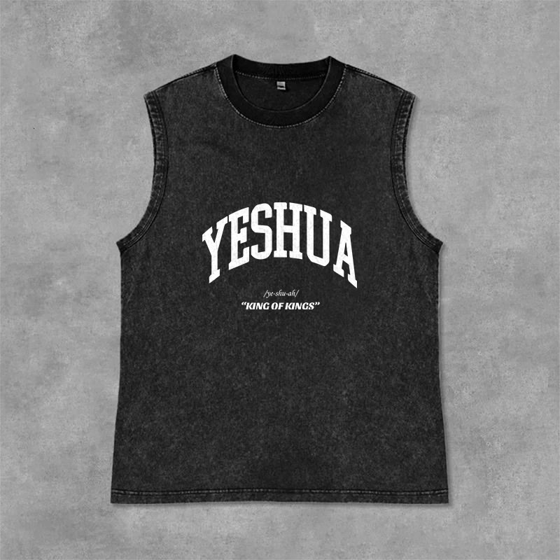 Christianartworkshop Yeshua King Of Kings Unisex Washed Tank Top - Black - 2XL - image 3