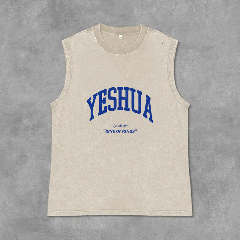 Christianartworkshop Yeshua King Of Kings Unisex Washed Tank Top - Beige - 2XL - image 0