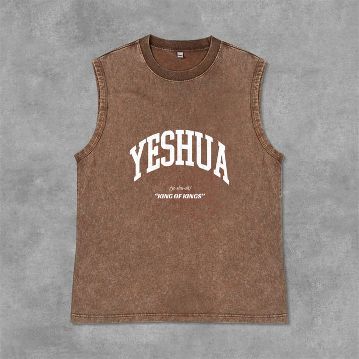 Christianartworkshop Yeshua King Of Kings Unisex Washed Tank Top - Brown - 2XL - image 9