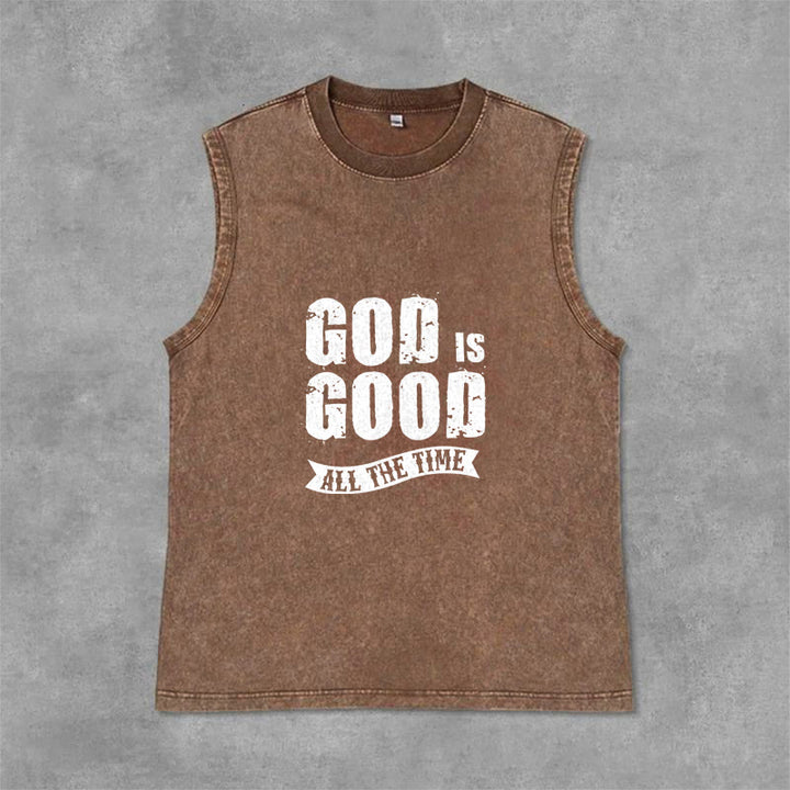 Christianartworkshop God Is Good All The Time Unisex Washed Tank Top - Brown - 2XL - image 0