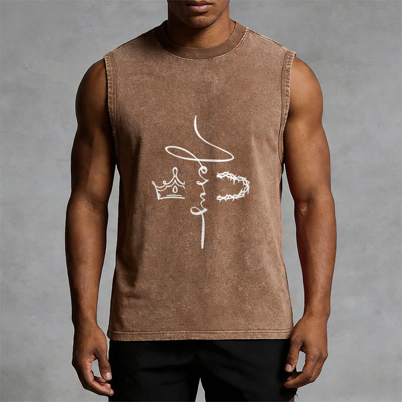 Christianartworkshop Jesus Crown Of Thorns Unisex Washed Tank Top - image 7