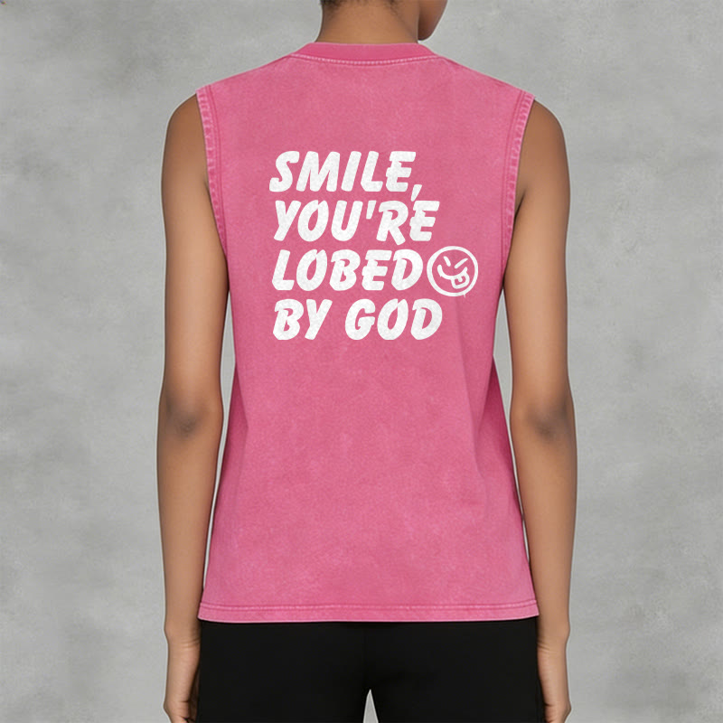 Christianartworkshop Smile You're Loved By God Unisex Washed Tank Top - image 31