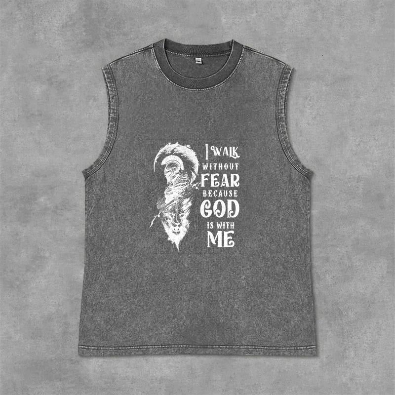 Christianartworkshop I Walk Without Fear God Is With Me Unisex Washed Tank Top - Grey - 2XL - image 6