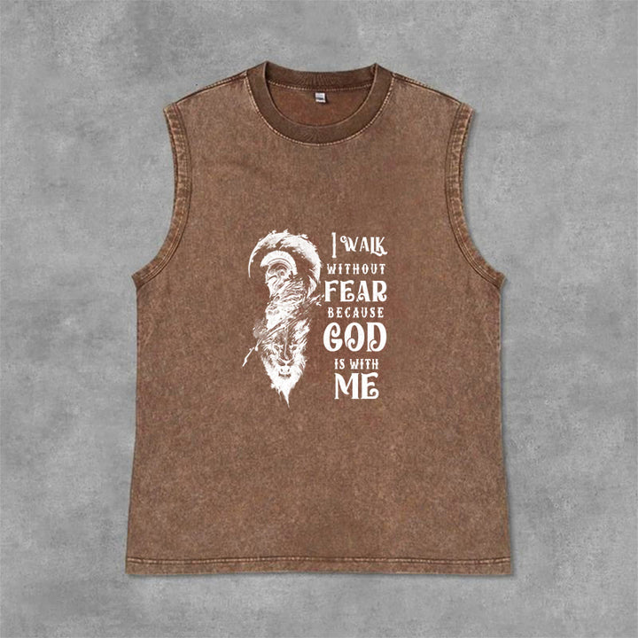 Christianartworkshop I Walk Without Fear God Is With Me Unisex Washed Tank Top - Brown - 2XL - image 9