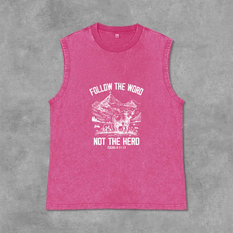 Christianartworkshop Follow The Word Not The Herd Unisex Washed Tank Top - Pink - 2XL - image 12