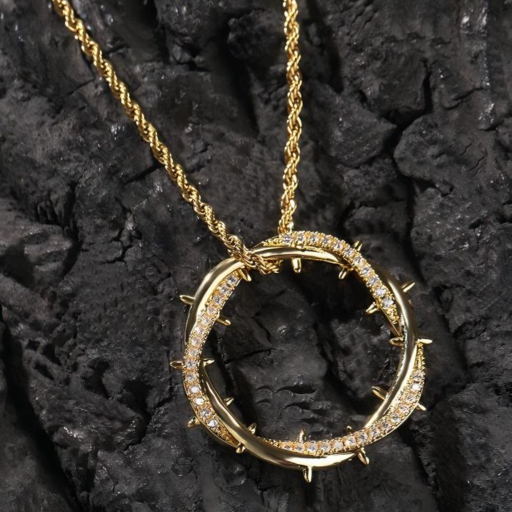 Christianartworkshop Crown of Thorns Zircon Necklace: A Symbol of Christ’s Redemptive Sacrifice - Golden - image 0