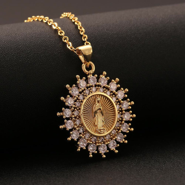 Christianartworkshop Three-Style Our Lady Zircon Pendant Necklace: A Symbol of Mary’s Maternal Intercession - Our Lady B - image 2