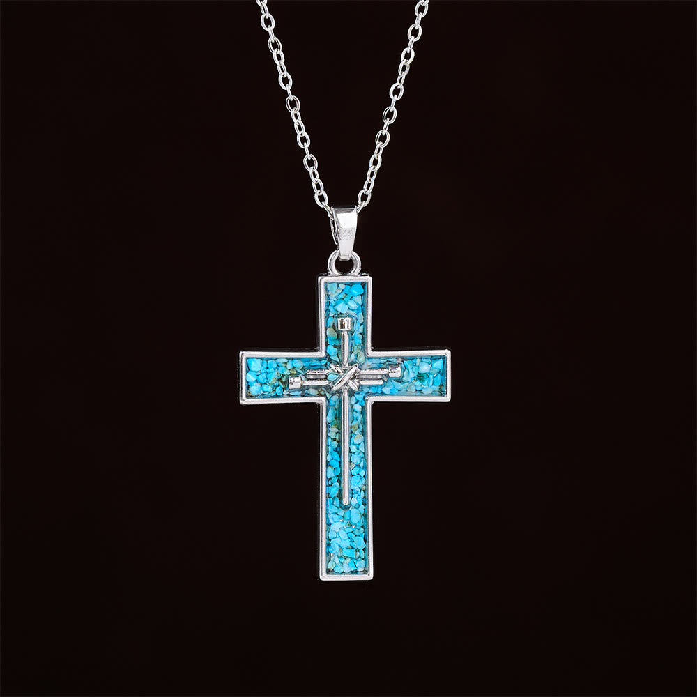 Christianartworkshop Turquoise Inlay Nail Cross Necklace: A Symbol of Christ’s Sacrificial Love - image 1