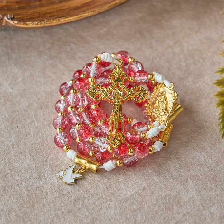 Christianartworkshop Red Glass Bead Holy Spirit Dove Our Lady Rosary: Embody Sacred Love and Vibrant Devotion - image 9