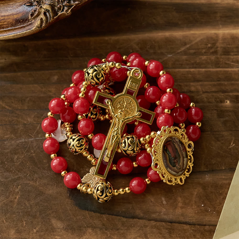 Christianartworkshop Holy Spirit Dove Rosary: Red Beads & Gold-Tone Crucifix for Prayerful Devotion - image 3