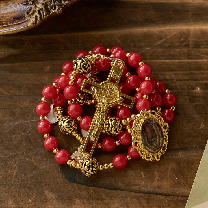 Christianartworkshop Holy Spirit Dove Rosary: Red Beads & Gold-Tone Crucifix for Prayerful Devotion - image 3