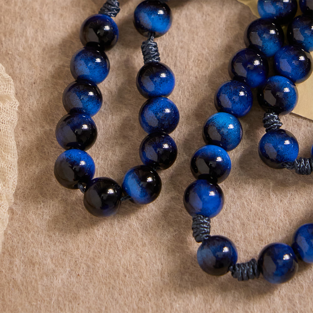 Christianartworkshop Blue Tiger Eye Rosary with Silver-Tone Crucifix: A Symbol of God’s Unshakable Strength - image 7