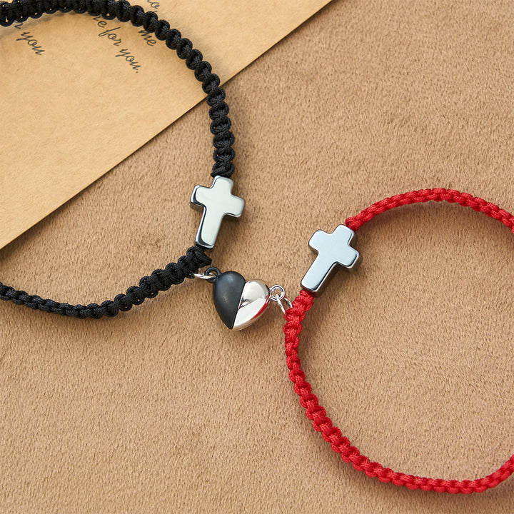 Christianartworkshop Magnetic Heart Cross Bracelet Set: A Symbol of Sacred Union and Enduring Love - Red + Black - image 0