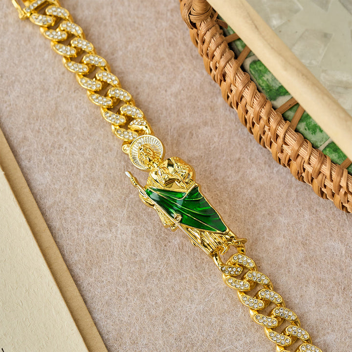 Christianartworkshop St. Jude with Green Robe Zircon Curb Bracelet: A Symbol of Sacred Grace and Protection - image 3