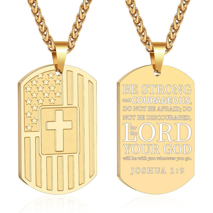 Christianartworkshop American Flag & Cross Double-Sided Scripture Necklace: A Symbol of Sacred Strength and Courage - Golden Joshua 1:9 - image 3