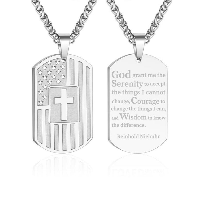 Christianartworkshop American Flag & Cross Double-Sided Scripture Necklace: A Symbol of Sacred Strength and Courage - Silver Reinhold - image 23