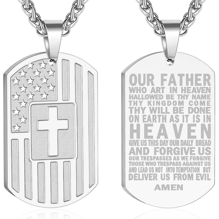 Christianartworkshop American Flag & Cross Double-Sided Scripture Necklace: A Symbol of Sacred Strength and Courage - Silver Our Father - image 11