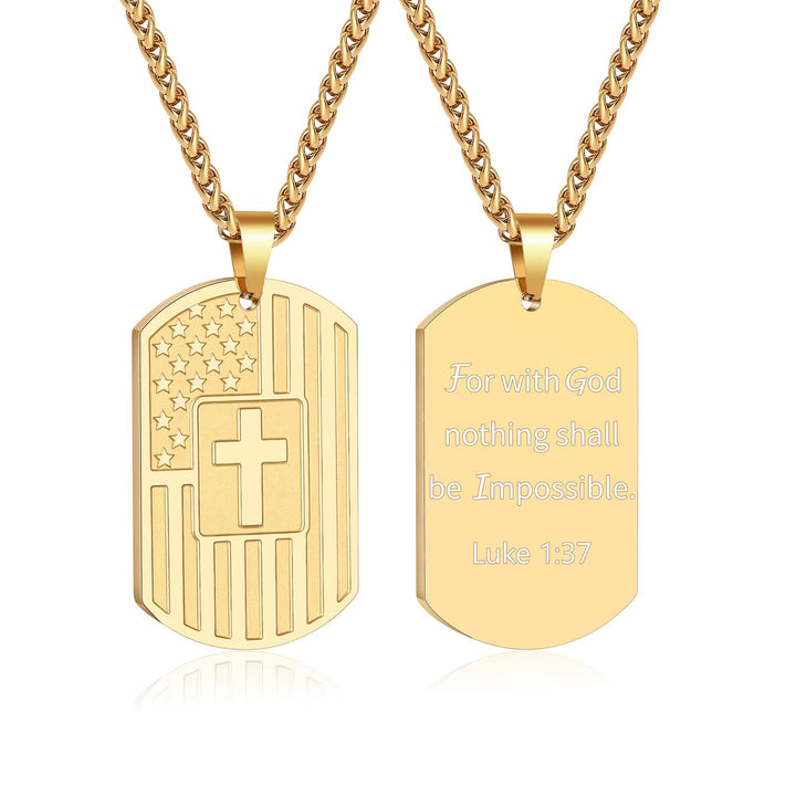 Christianartworkshop American Flag & Cross Double-Sided Scripture Necklace: A Symbol of Sacred Strength and Courage - Golden Luke 1:37 - image 28