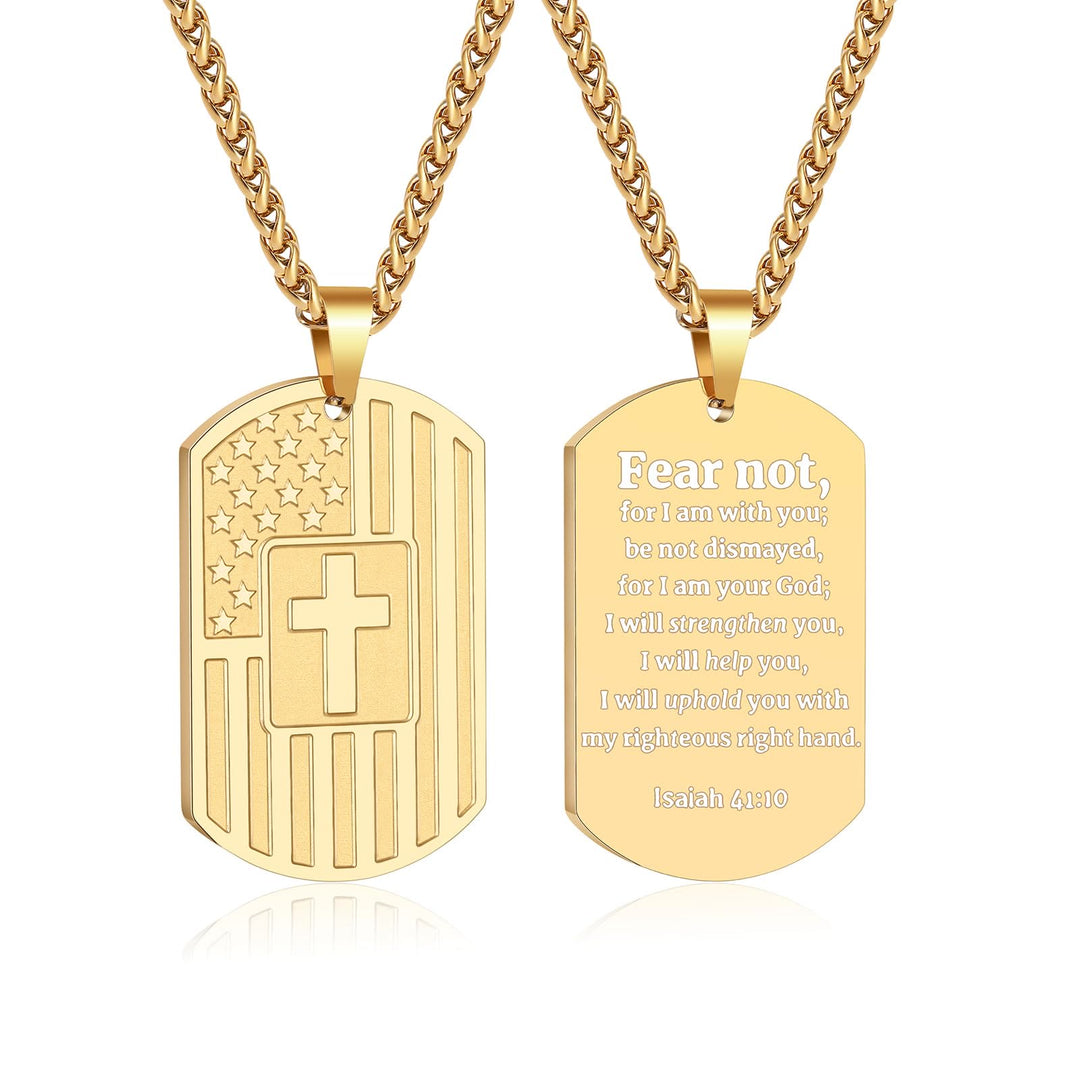 Christianartworkshop American Flag & Cross Double-Sided Scripture Necklace: A Symbol of Sacred Strength and Courage - Golden Isaiah 41:10 - image 25