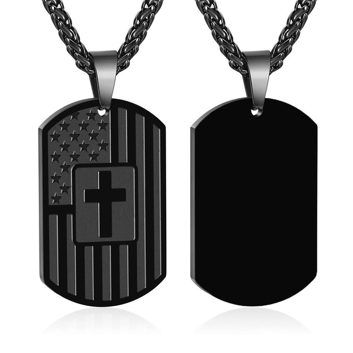 Christianartworkshop American Flag & Cross Double-Sided Scripture Necklace: A Symbol of Sacred Strength and Courage - Black Blank - image 33