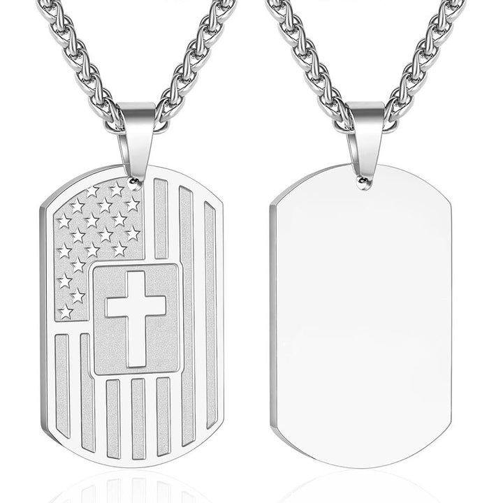Christianartworkshop American Flag & Cross Double-Sided Scripture Necklace: A Symbol of Sacred Strength and Courage - Silver Blank - image 35