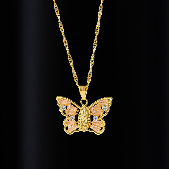 Christianartworkshop Spiritual Rebirth Butterfly Necklace: Our Lady Center & Crystal Wing Twisted Rope Chain - image 2