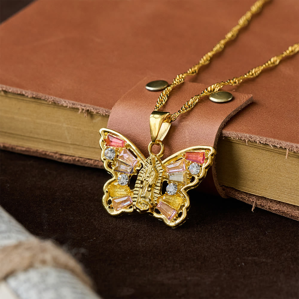 Christianartworkshop Spiritual Rebirth Butterfly Necklace: Our Lady Center & Crystal Wing Twisted Rope Chain - Multicolor - image 9
