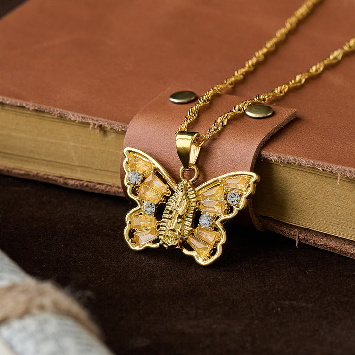 Christianartworkshop Spiritual Rebirth Butterfly Necklace: Our Lady Center & Crystal Wing Twisted Rope Chain - Champagne - image 7