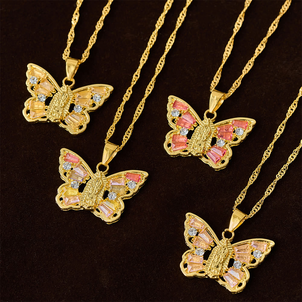 Christianartworkshop Spiritual Rebirth Butterfly Necklace: Our Lady Center & Crystal Wing Twisted Rope Chain - image 0