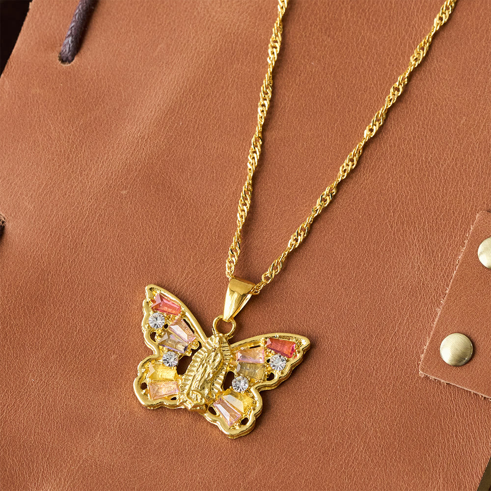 Christianartworkshop Spiritual Rebirth Butterfly Necklace: Our Lady Center & Crystal Wing Twisted Rope Chain - image 12