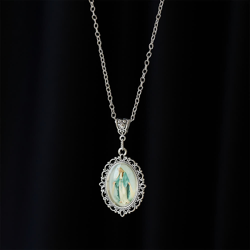 Christianartworkshop Filigree Frame Our Lady Portrait Necklace: A Symbol of Sacred Grace and Divine Light - image 1