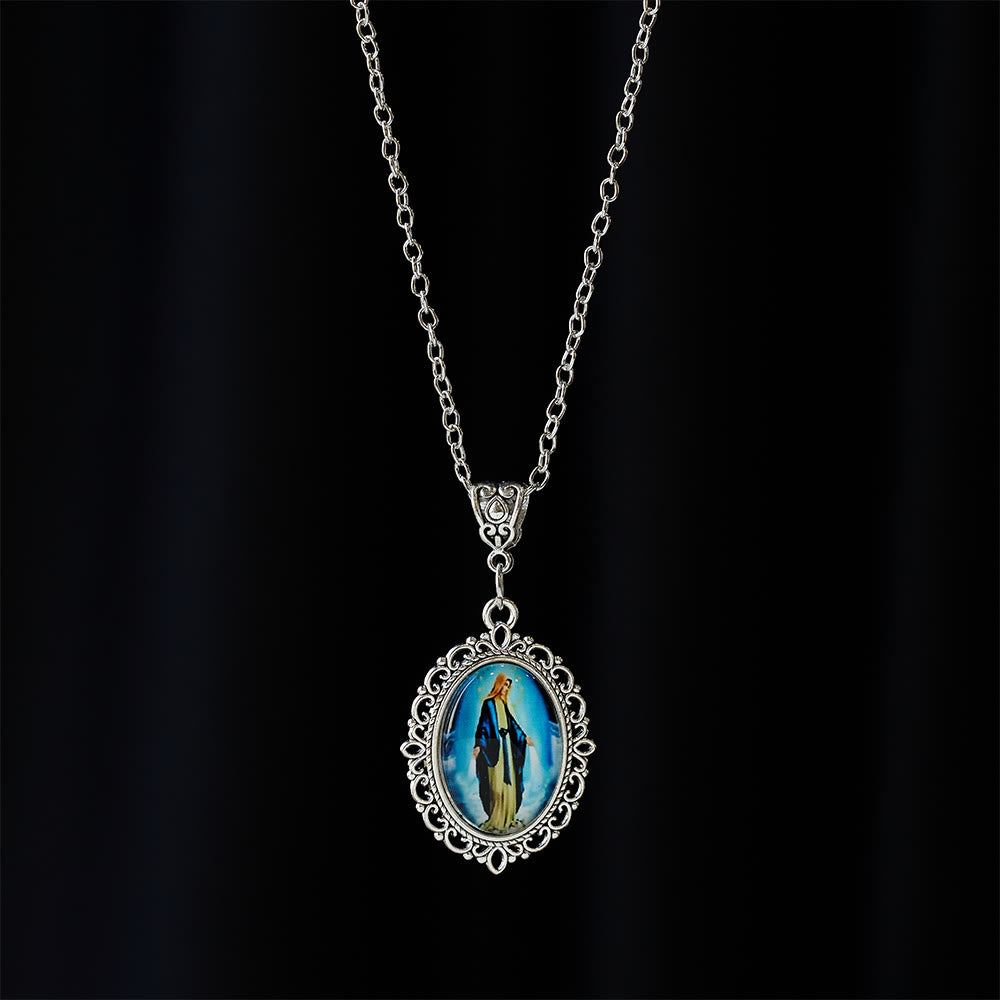 Filigree Pattern Christian Christianartworkshop Filigree Frame Our Lady Portrait Necklace – Oval ...