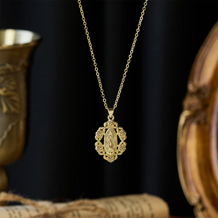 Christianartworkshop Rose-Wreathed Our Lady Pendant Necklace: A Symbol of Sacred Grace and Protection - image 1