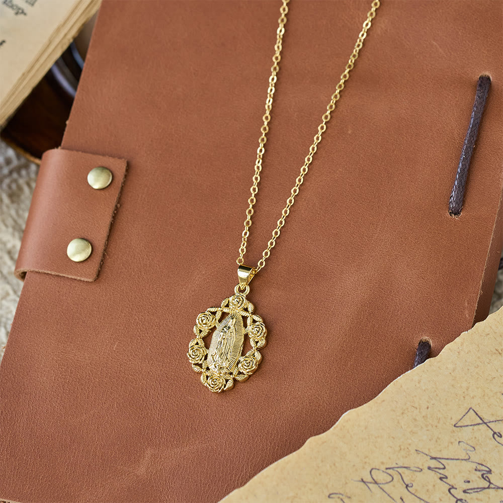 Christianartworkshop Rose-Wreathed Our Lady Pendant Necklace: A Symbol of Sacred Grace and Protection - image 2