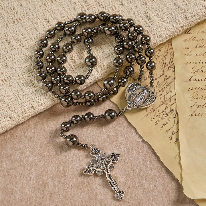 Christianartworkshop Antique Silver Tone Battle Bead Rosary: A Symbol of Grace in Every Prayer - image 2