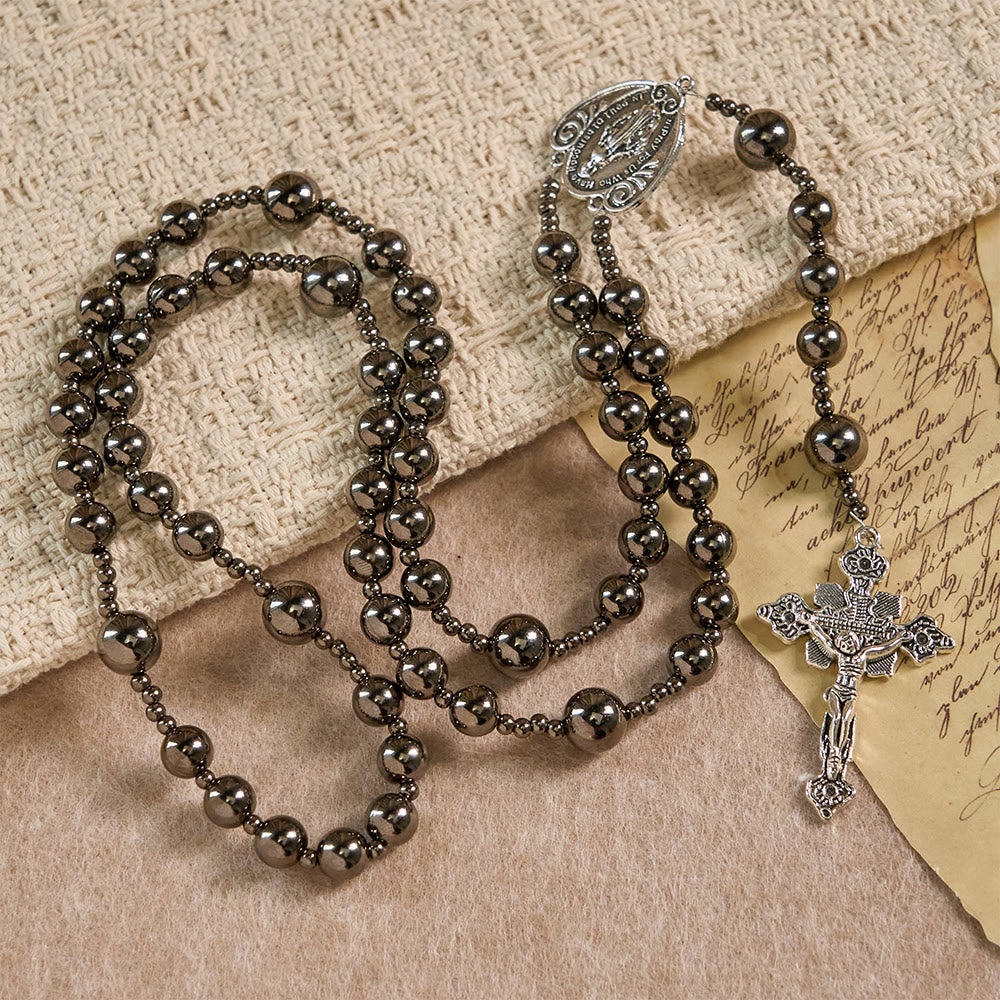 Christianartworkshop Antique Silver Tone Battle Bead Rosary: A Symbol of Grace in Every Prayer - Our Lady & Crucifix - image 0