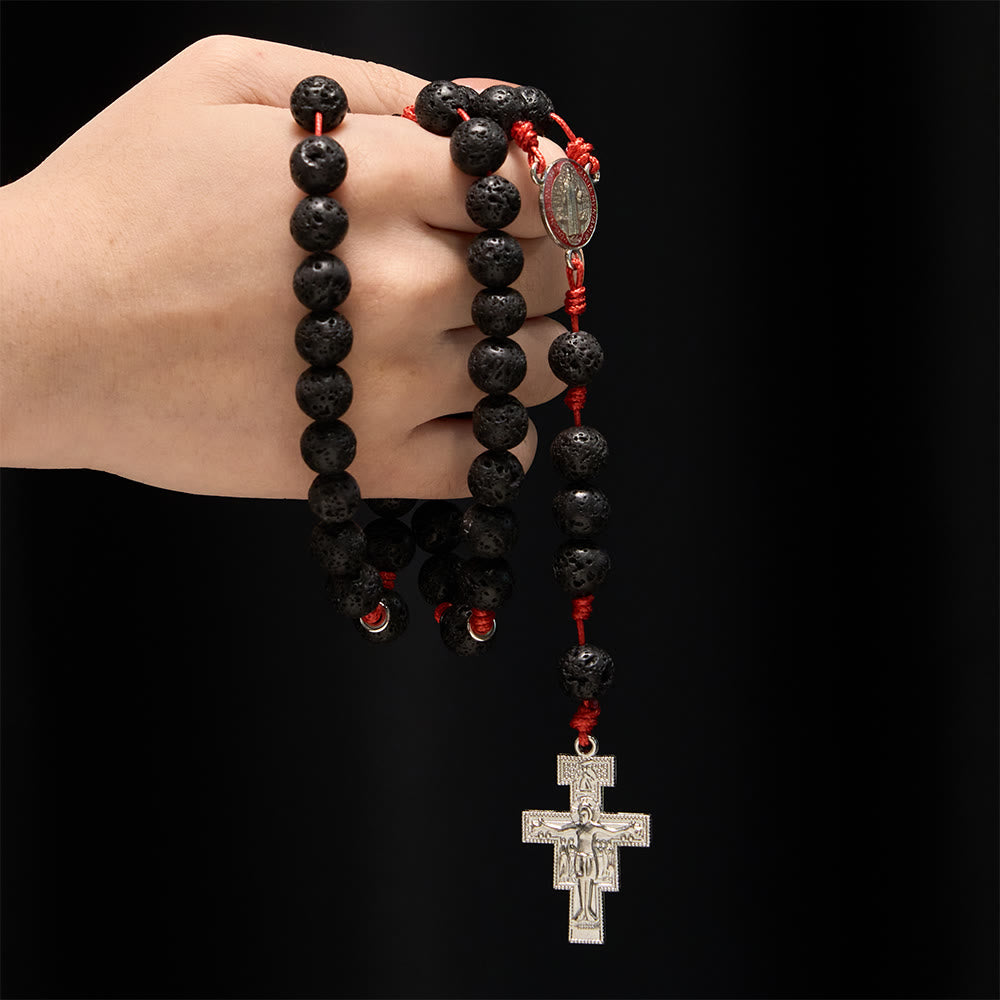 Christianartworkshop Volcanic Stone Byzantine Rosary with St. Benedict & San Damiano Crucifix - image 1