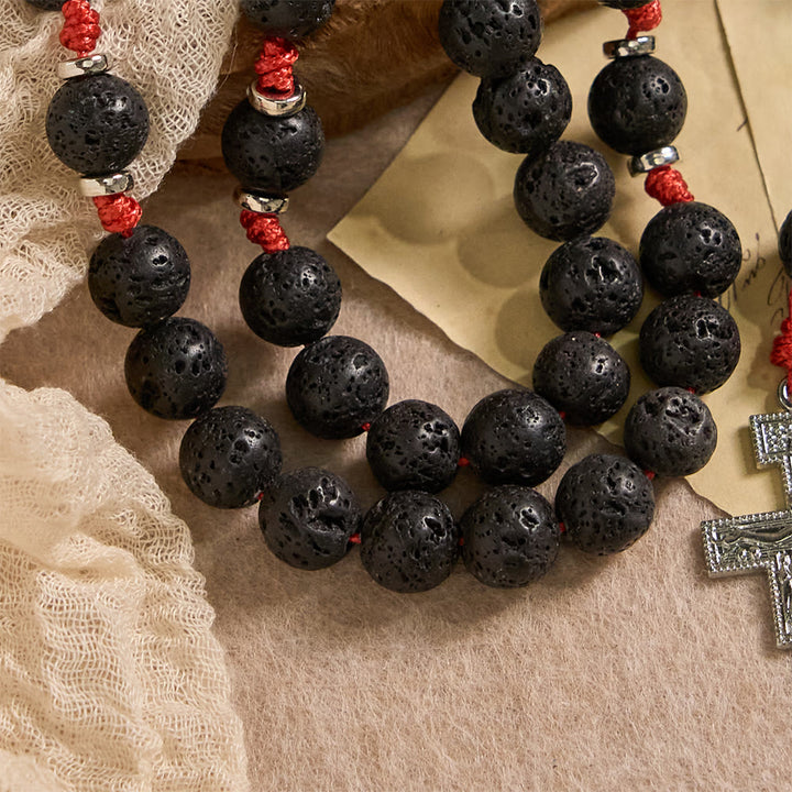 Christianartworkshop Volcanic Stone Byzantine Rosary with St. Benedict & San Damiano Crucifix - image 5