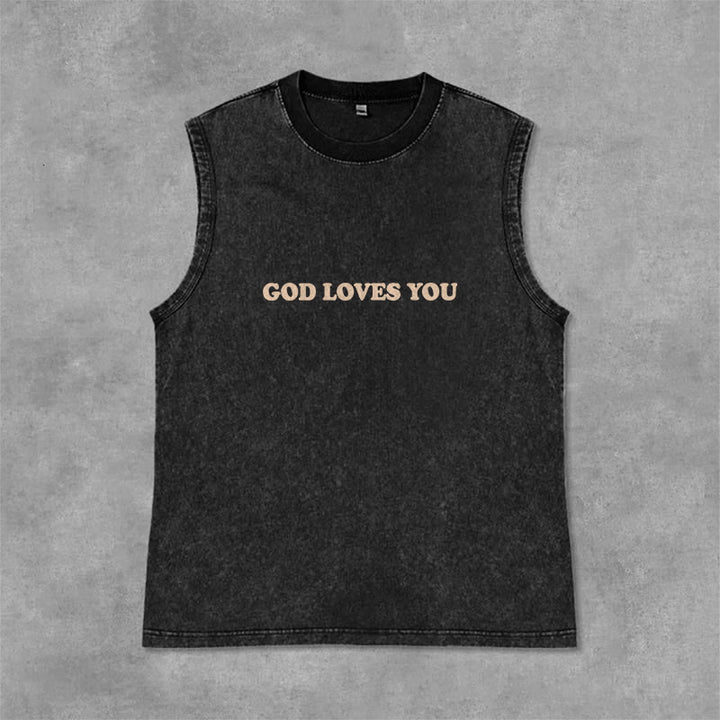 Christianartworkshop God Loves You Unisex Washed Tank Top - image 7