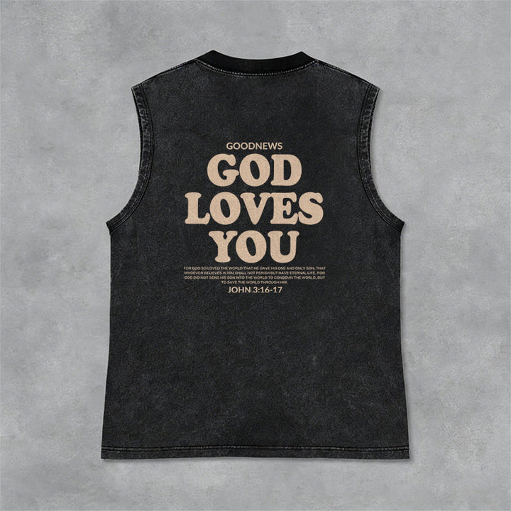 Christianartworkshop God Loves You Unisex Washed Tank Top - image 6