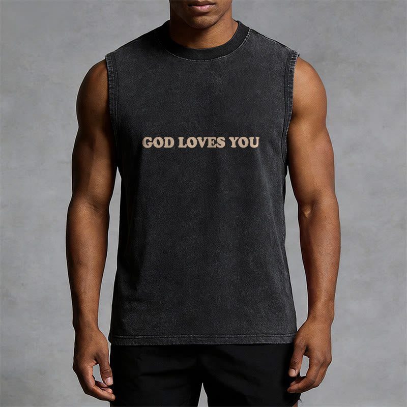 Christianartworkshop God Loves You Unisex Washed Tank Top - image 3