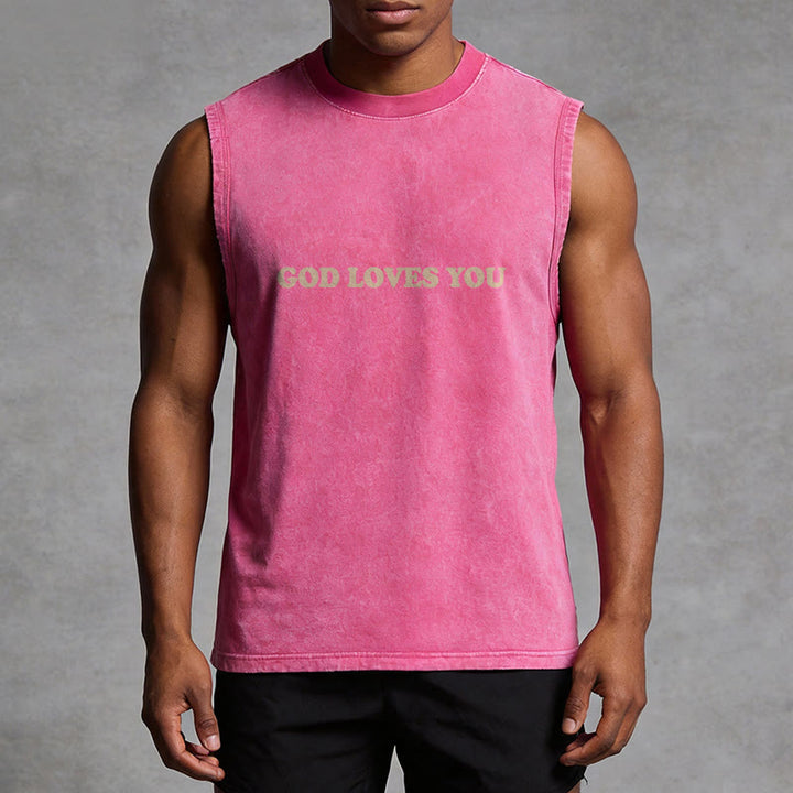 Christianartworkshop God Loves You Unisex Washed Tank Top - image 24