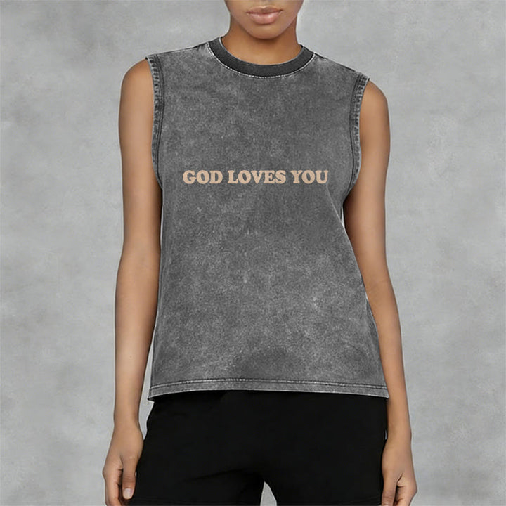 Christianartworkshop God Loves You Unisex Washed Tank Top - image 18
