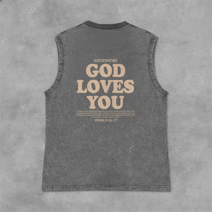 Christianartworkshop God Loves You Unisex Washed Tank Top - image 20