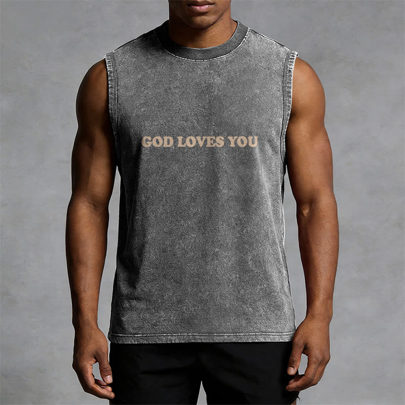 Christianartworkshop God Loves You Unisex Washed Tank Top - image 17