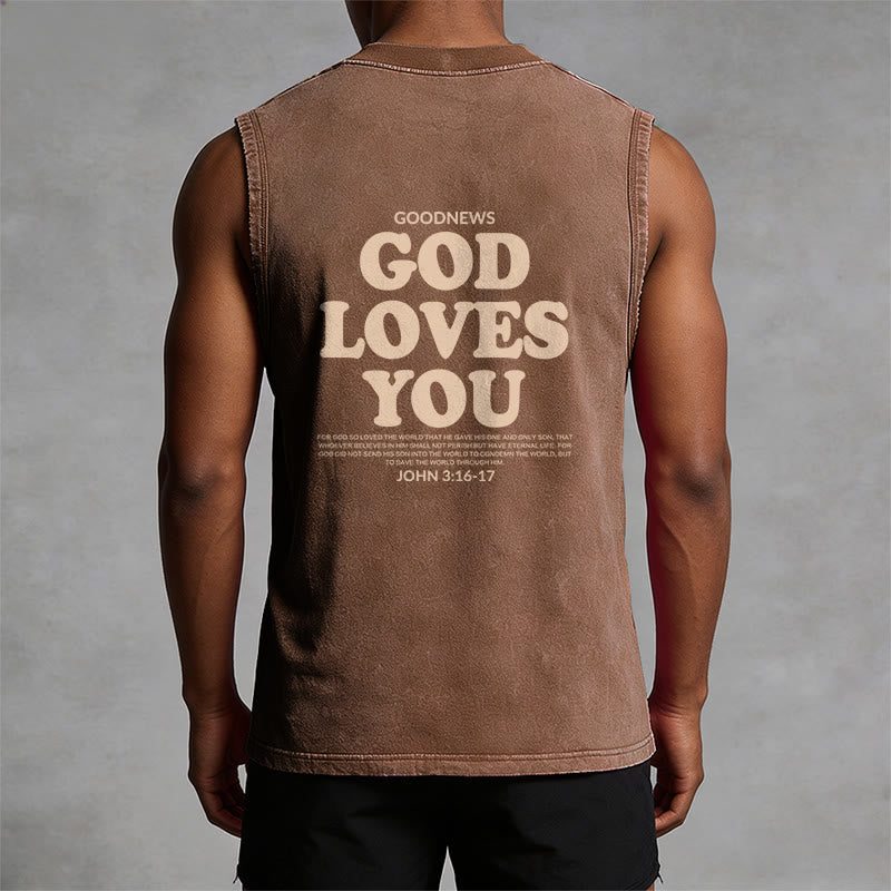 Christianartworkshop God Loves You Unisex Washed Tank Top - image 30