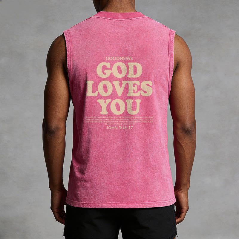 Christianartworkshop God Loves You Unisex Washed Tank Top - image 22