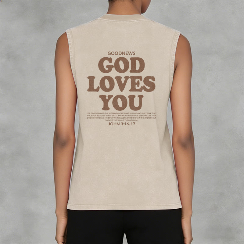 Christianartworkshop God Loves You Unisex Washed Tank Top - image 10