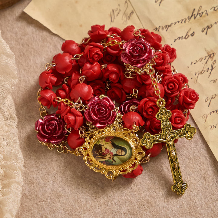 Christianartworkshop Rose Resin Bead Devotional Rosary with Our Lady Medal & Crucifix: Carry Divine Light in Every Petal - image 2