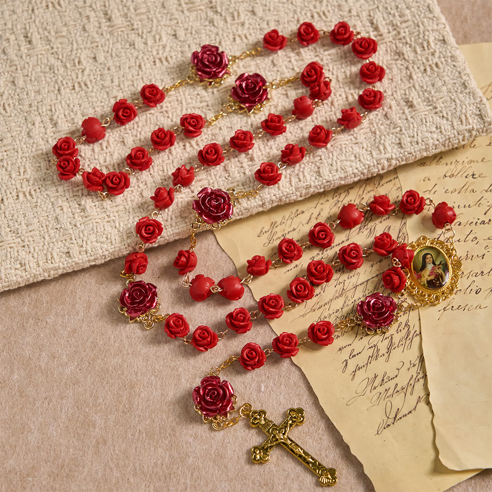 Christianartworkshop Rose Resin Bead Devotional Rosary with Our Lady Medal & Crucifix: Carry Divine Light in Every Petal - image 4